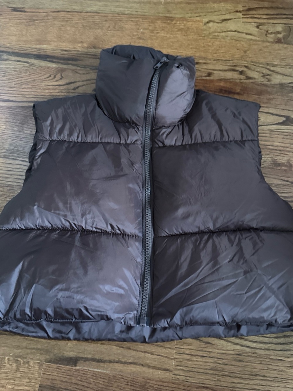Brown Puffer Vest with High Collar